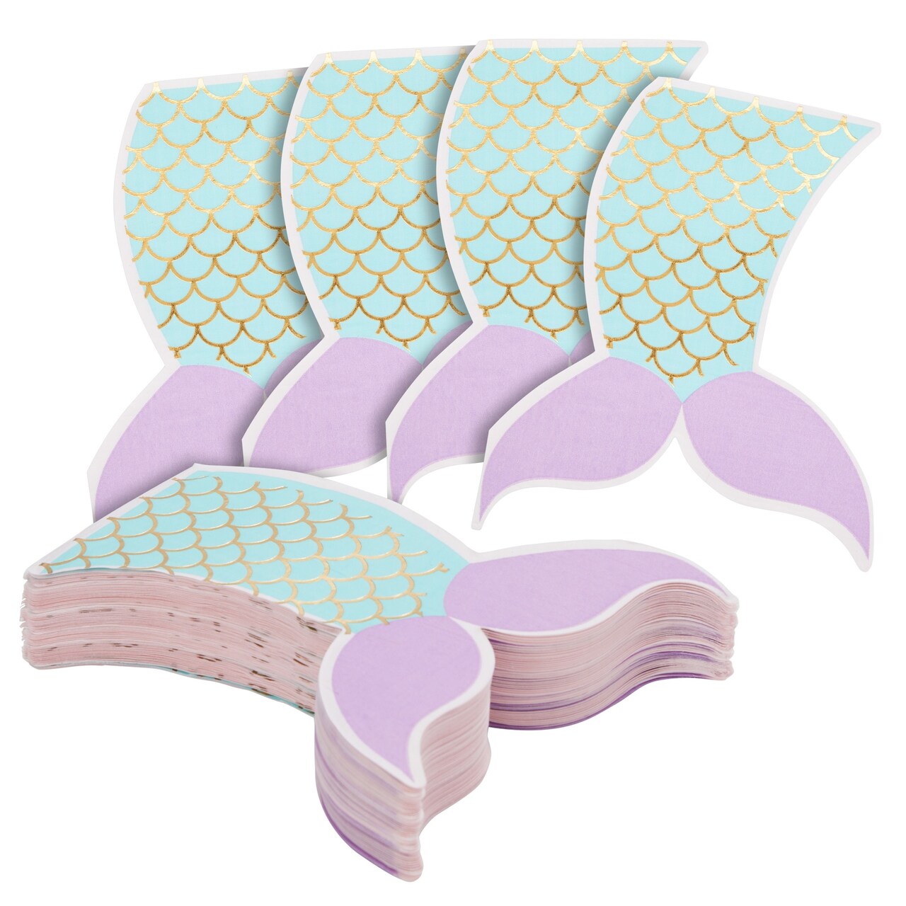 50 Pack Mermaid Tail Napkins for Girls Under the Sea Birthday Party Supplies, Baby Shower (3-Ply, 5 x 5.5 In)